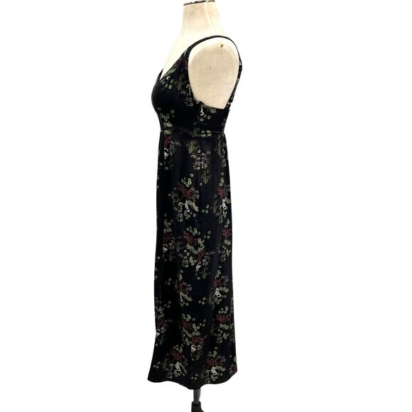 Urban Outfitters Mikayla Floral Midi Dress Cat Print Satin Black Size Small - Picture 9 of 15